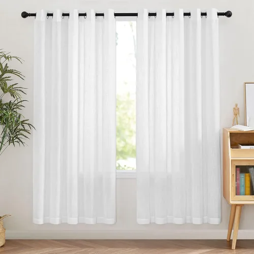 NICETOWN Cortinas de lino lavado semitransparentes, cortinas verticales rústicas con ojales en la parte superior, paneles decorativos de privacidad