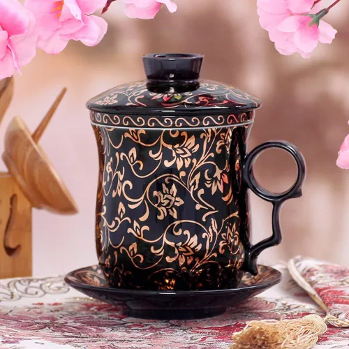 Miniatura 7 de Taza de té de porcelana con tapa de infusor y juegos de platillos – Taza de café de cerámica china Jingdezhen Taza de té de hoja suelta Sistema
