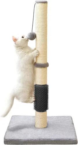 Miniatura 7 de MeowHomm Poste rascador para gatos de 32 pulgadas con cepillo para gatos, cuerda de sisal, poste rascador alto para gatos con bola colgante suave