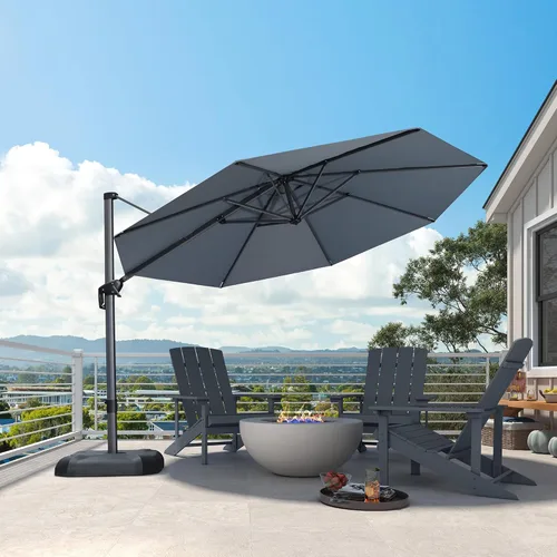 Miniatura 16 de PURPLE LEAF Sombrilla de Patio de 8 Pies para Exteriores Sombrilla Cantilever Cuadrada de Aluminio Sombrilla Offset con Rotación de 360 Grados