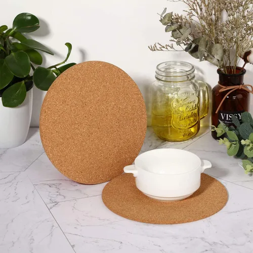 Miniatura 3 de Boao 3 salvamanteles redondos de corcho para platos calientes, posavasos gruesos de alta densidad, posavasos de corcho absorbente de madera
