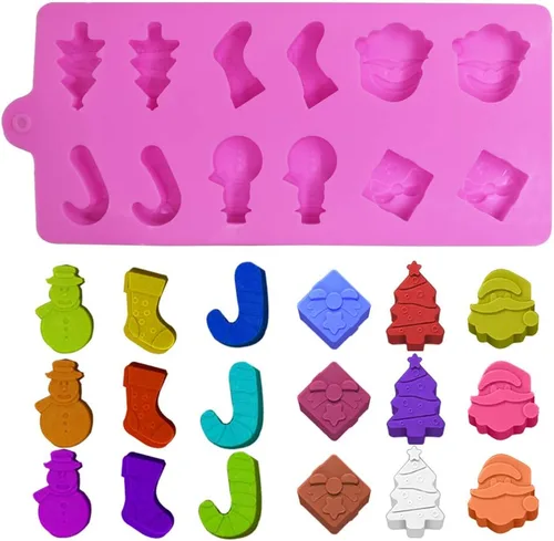 Miniatura 2 de YuCool Paquete de 3 moldes de silicona de Navidad para chocolate y caramelos, pequeños moldes de silicona para hornear – rojo, verde, rosa