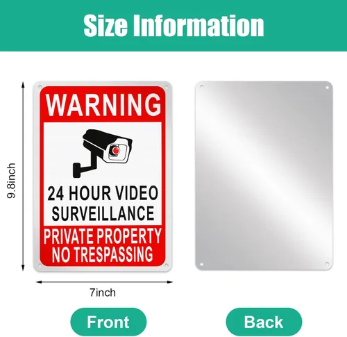 Miniatura 2 de Kenning Paquete de 8 carteles de propiedad privada No Trespassing para videovigilancia 24 horas, 10 x 7 pulgadas, reflectante, de aluminio, placa