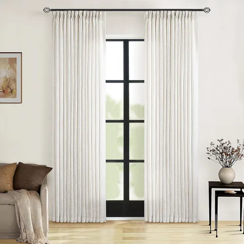 Miniatura 169 de Cortinas de lino natural con pliegues fruncidos de 120 pulgadas de largo para sala de estar, cortinas plisadas con ganchos y lengüeta trasera
