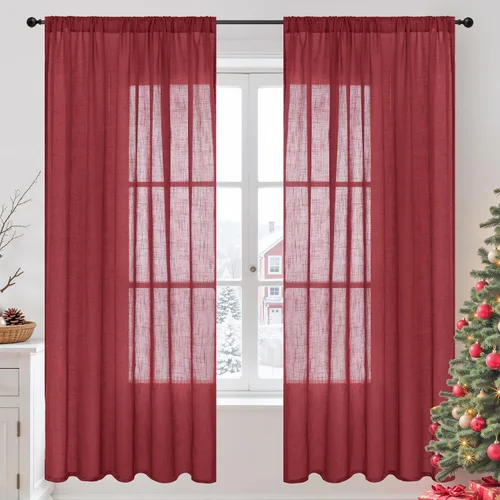 Miniatura 73 de BGment Cortinas de lino café de 30 pulgadas de largo para ventana pequeña, cortinas de media ventana beige semitransparentes ligeras con bolsillo