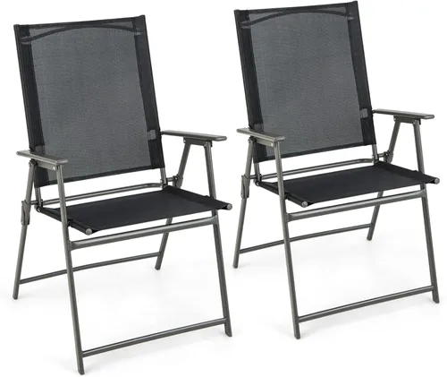 Giantex Juego de 2 sillas plegables para patio, sillas de césped al aire libre con marco de metal a prueba de óxido, sillas de comedor portátiles