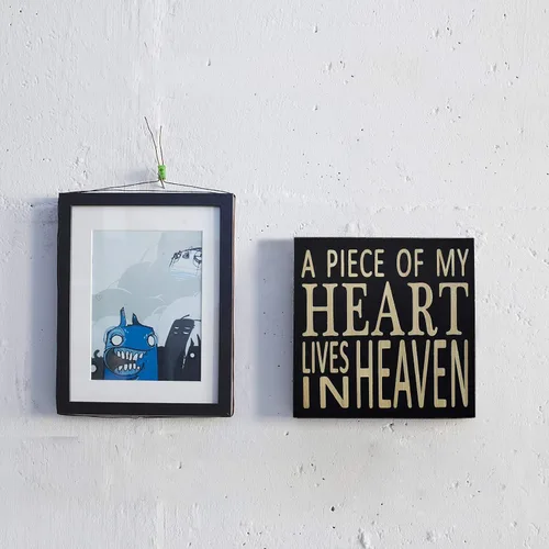 Miniatura 2 de Cartel de madera con texto en inglés "Saying A Piece of My Heart Lives in Heaven", decoración de oficina para escritorio, cubículo, caja de citas