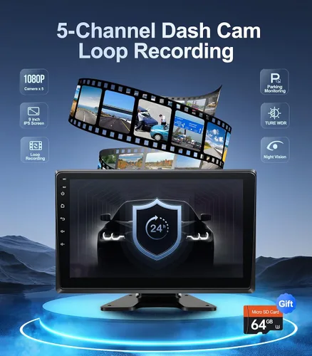 Miniatura 3 de Cámara de Respaldo Dash Cam de 5 Canales 1080P con Monitor de 10.2'', Cámara de Respaldo de Grabación DVR