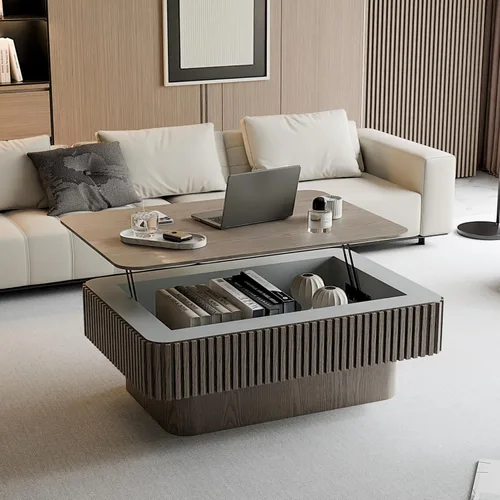 Miniatura 45 de 31.52" Square Lift Top Coffee Table with Storage, Natural Rattan & Hemp Rope, Adjustable Function, Vintage Farmhouse Center Table for Living Room