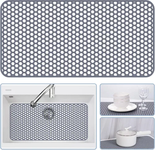 Miniatura 58 de Bestjing Tapete de silicona para fregadero - Protectores para fregadero de cocina con drenaje central, accesorio de rejilla de cocina de 26" x 14