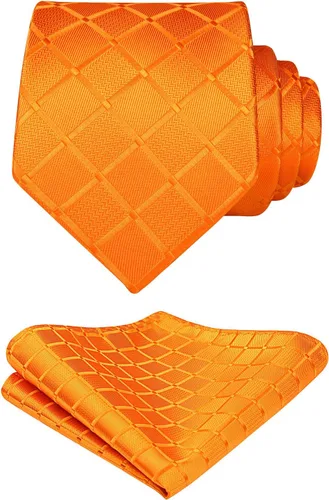 Miniatura 263 de HISDERN Conjunto de corbata a cuadros a cuadros pañuelo tejido clásico formal para hombre corbata y bolsillo cuadrado