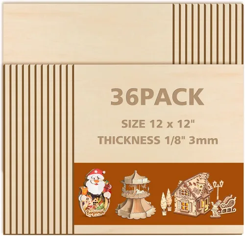 Miniatura 11 de Adrattnay Hojas de Tilo de 3mm - 3/8 x 30,5 x 30,5 cm, 24 piezas de madera contrachapada cuadrada de tilo para corte láser y grabado DIY, grabado
