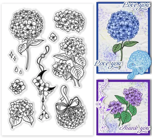 PH PandaHall Sellos transparentes de hortensias, sellos de silicona con flores, sellos de goma para álbumes de fotos, tarjetas de vacaciones,
