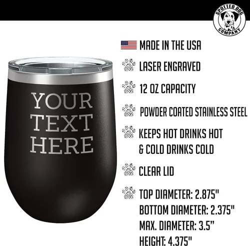 Miniatura 2 de Vaso de vino personalizado de acero inoxidable recubierto de polvo de 12 onzas con tapa, grabado personalizado, regalos de vino personalizados
