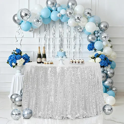 Miniatura 18 de Eternal Beauty Mantel de lentejuelas doradas de 120 pulgadas, mantel redondo brillante con purpurina para decoración de bodas, fiestas de cumpleaños