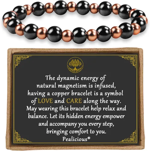 PEALICIOUS Pulsera de cobre para mujeres y hombres, pulsera magnética de cobre de 0.315 pulgadas con 3800 imanes de Gauss como regalo de Rakhi para