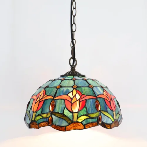 Miniatura 3 de Tiffany - Lámpara colgante con enchufe, lámpara colgante de vitrales de 12 pulgadas, cadena de 39 pulgadas, cable de 15 pies para sala de estar