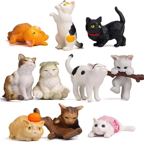 Juego de 10 figuras realistas de gato, figuras de gatito, colección de figuras de gatito, huevos de Pascua, decoración de pastel, regalo de