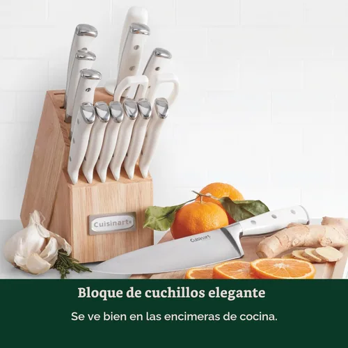 Miniatura 3 de Cuisinart Juego de 15 cuchillos con bloque, acero inoxidable de alto carbono, remache triple forjado, blanco, C77WTR-15P