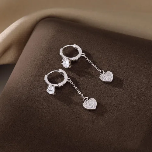 Miniatura 5 de SLUYNZ Pendientes de aro pequeños de plata de ley con circonita cúbica para mujeres y adolescentes y niñas, aretes de aro con forma de corazón