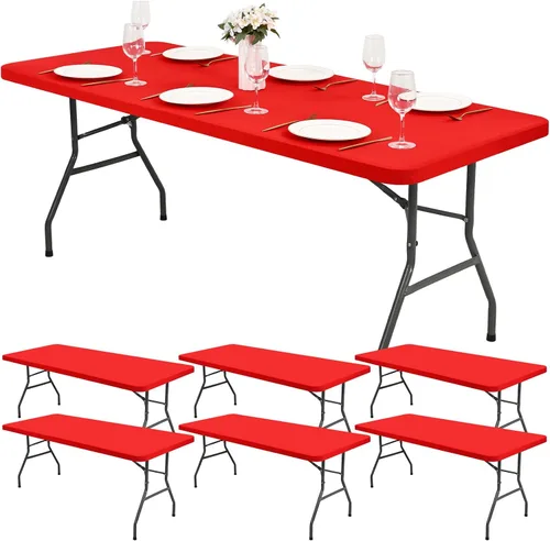 Miniatura 21 de Paquete de 6 fundas de tela elástica para mesa, color beige, para mesas de 8 pies, protector de mantel rectangular universal lavable y elástico