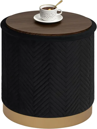 Miniatura 9 de B FSOBEIIALEO Otomana con estraje, otomana redonda de terciopelo con base chapada en oro, taburete reposapiés para dormitorio, sala de estar, negro