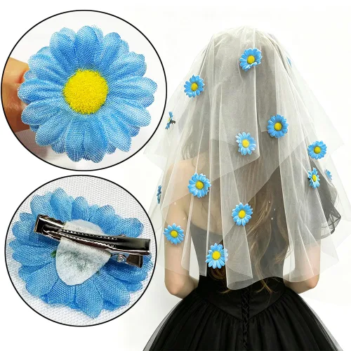 Miniatura 2 de [Paquete de 12] Pinza para el cabello lateral con mini flores de margarita dulce para mujer, accesorio para el cabello de dama de honor con flores