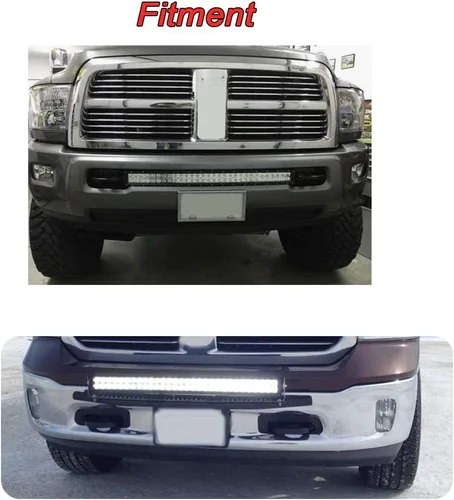 Miniatura 5 de Compatible con Dodge Ram 2500 3500 2003-2020 Soportes de montaje de rejilla de parachoques ocultos para barra de luz LED recta de 22'' 32'' 42