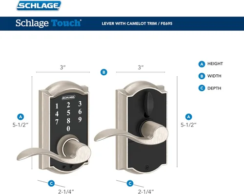 Miniatura 3 de Schlage - Cerradura táctil Camelot con picaporte Accent, cerradura de entrada electrónica sin llave (bronce envejecido, FE695 CAM 716 ACC)