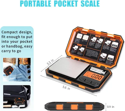 Miniatura 5 de Báscula digital de bolsillo de Fuzion, 500 g x 0.01 g, báscula de gramos, báscula mini de 6 unidades para joyas con pantalla LCD, función de tara