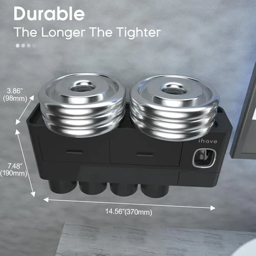 Miniatura 2 de iHave Portacepillos de dientes para baños, 4 tazas de soporte para cepillos de dientes montado en la pared con dispensador de pasta de dientes, Negro