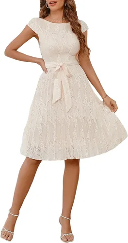 Miniatura 5 de Floerns Vestido corto elegante de encaje floral con dobladillo plisado y cinturón para mujer