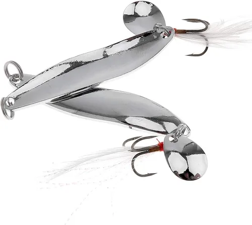 Miniatura 4 de Kit de pesca de señuelos de cucharas de 5 piezas, cebos giratorios de metal con ganchos agudos para lubina salmón