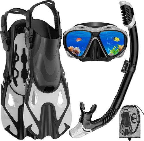 Miniatura 9 de Snorkeling Gear for Adults, Mask Fin Snorkel Set, Dry Top Snorkel Mask, Panoramic View Anti-Leak Anti-Fog 3 in 1 Snorkeling Kit Travel Diving