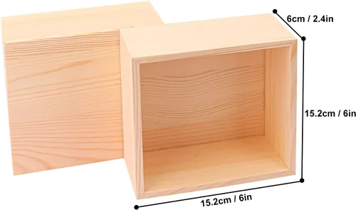 Miniatura 2 de 12 cajas de madera sin terminar, cajas pequeñas cuadradas de madera de 6 x 6 pulgadas, caja de madera rústica para exhibición, contenedor