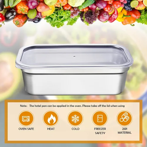 Miniatura 3 de 8 piezas recipientes de almacenamiento de alimentos de acero inoxidable 304 con tapas tamaño 1/3 bandeja de hotel pollo sartenes de grado