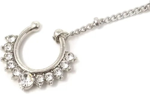 Miniatura 3 de Honbay Anillo de septum falso sin perforación, anillos indios para nariz con cadena de nariz a oreja, Aleación, cristal
