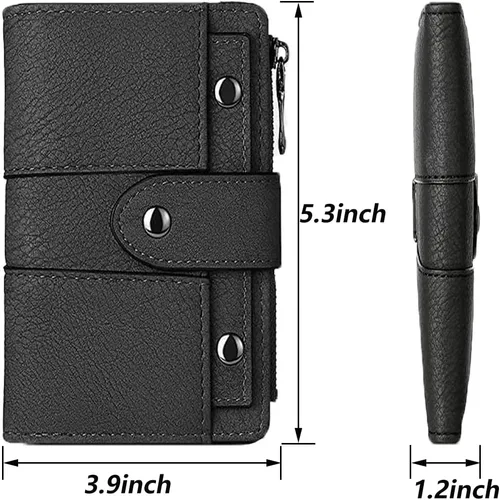 Miniatura 2 de Cartera pequeña de cuero para mujer con bloqueo RFID y ventana para identificación, Gris oscuro, Classic