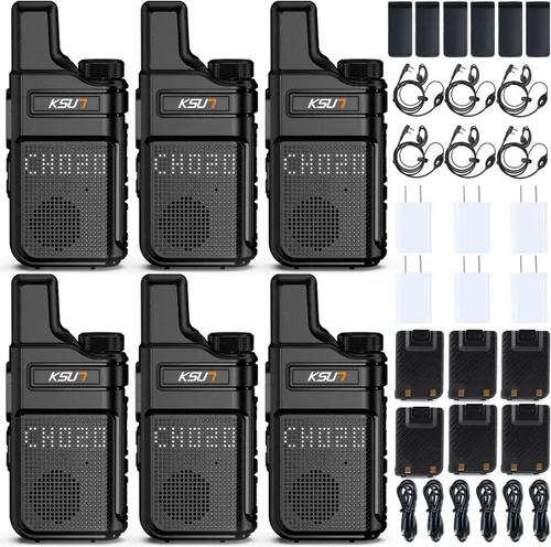 Miniatura 13 de KSUN Walkie Talkies con auricular y micrófono 22 canales resistente a las caídas, mini pantalla de largo alcance VOX 4000mAh batería recargable