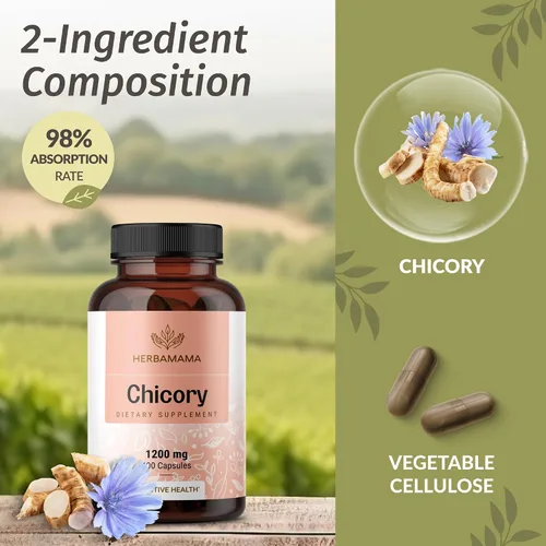 Miniatura 4 de HERBAMAMA Cápsulas de fibra de raíz de achicoria, 1200 mg de polvo de raíz de achicoria para limpieza intestinal y apoyo digestivo, suplemento