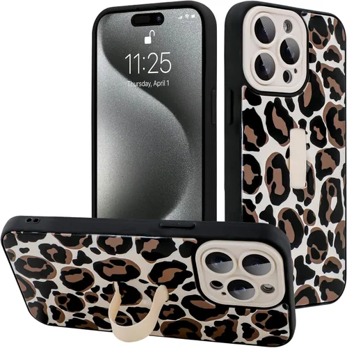 Miniatura 105 de Funda diseñada para iPhone 17 Pro Max con soporte plegable y correa para dedos, bonito patrón de lazo de corazón de flor rosa para mujeres y niñas