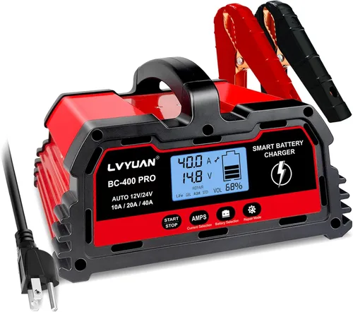 Miniatura 10 de LVYUAN Cargador de batería de 20 A, 12 V/24 V, cargador de batería inteligente para automóvil con cargador de goteo, cargador LiFePO4 de 12 V