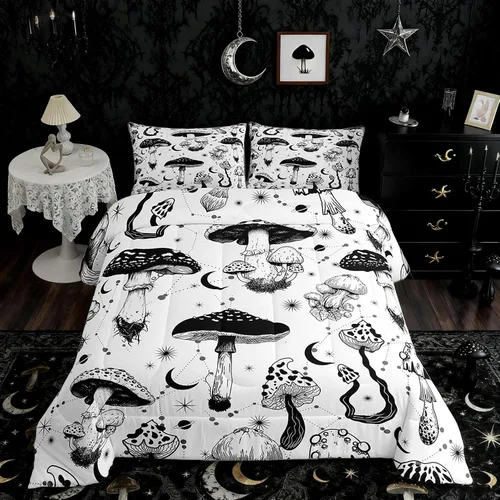 Miniatura 38 de Castle Fairy Juego de edredón con diseño de gato lindo para niños, tamaño twin, juego de ropa de cama con hojas de flores, luna, noche y cielo