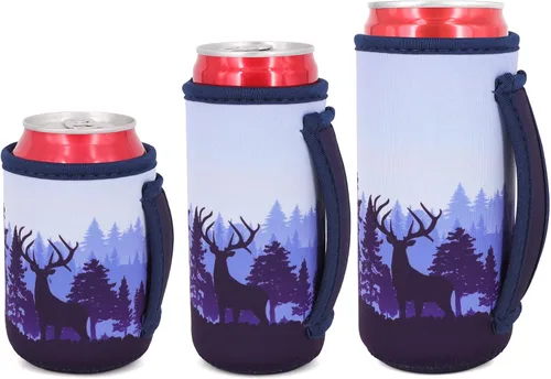 Miniatura 11 de Paquete de 3 fundas de neopreno reutilizables aisladas para latas con asa para refrescos, bebidas energéticas, gaseosas, cerveza, seltzer duro