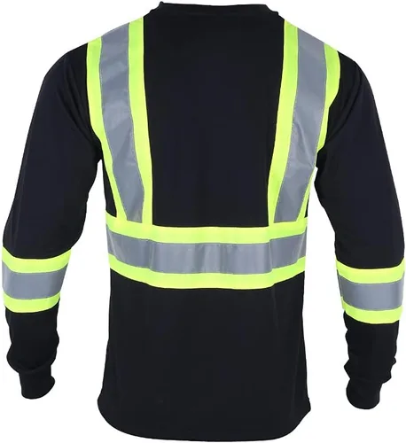 Miniatura 3 de VENDACE Camiseta de trabajo de seguridad de alta visibilidad para hombre, ANSI Clase 2, camisa de manga larga reflectante con bolsillo (negro, 2XL)