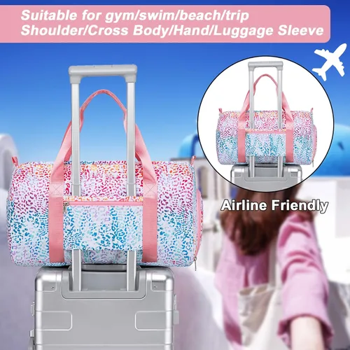 Miniatura 7 de Bolsa de deporte para gimnasio, bolsa de lona con bolsillo húmedo, bolsa de fin de semana con bolsa impermeable para zapatos y agujero de aire