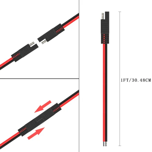 Miniatura 5 de ELFCULB Cable Conector SAE, 10AWG 1FT 2 Pines Conector Rápido SAE Enchufe de Desconexión para Panel Solar Carro Motocicleta (Paquete de 2)
