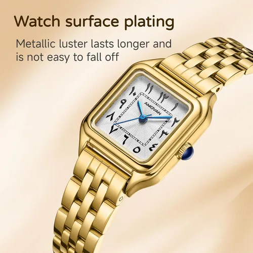 Miniatura 7 de Relojes dorados para mujer, pulsera pequeña, esfera de números arábigos, correa de acero inoxidable, caja rectangular de cuarzo para mujer, reloj
