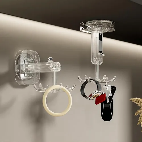Miniatura 2 de Ganchos colgantes para utensilios de cocina, colgador de pared, gancho plegable giratorio de 360°, gancho de ventosa fuerte, estante para utensilios