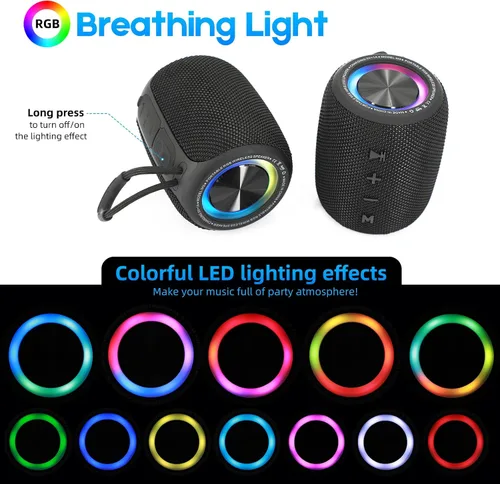 Miniatura 3 de Altavoz Bluetooth portátil, altavoz inalámbrico BT5.3 de 20W con diafragmas de graves, luces LED multimodos dinámicos, IPX6 resistente al agua